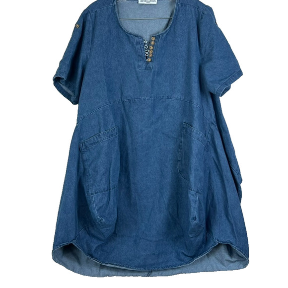 Revelation Tunic Top Denim Womens Size M Oversized Denim Two Front Pockets Lagen - Picture 2 of 10